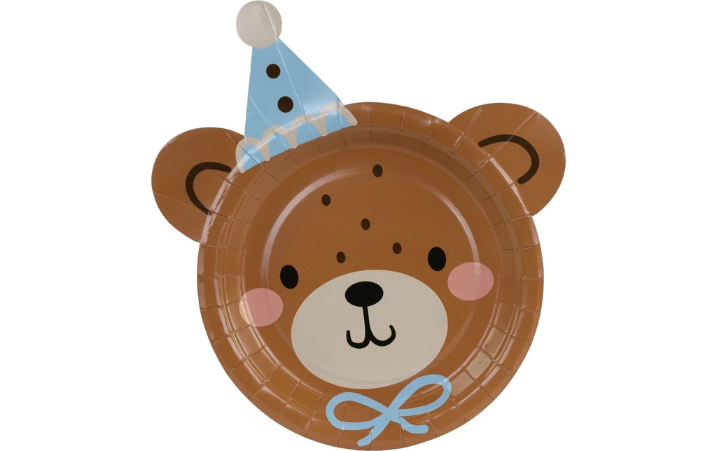 Partydeco Assiettes jetables Tête d'ours en peluche brun, 21 x 23 cm, 6 pièces