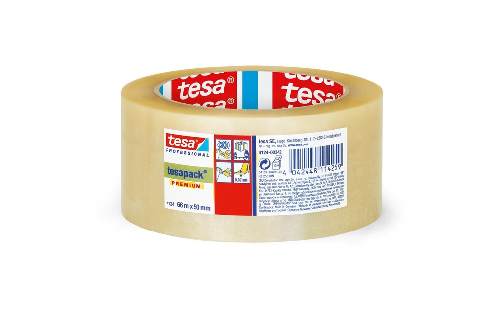 tesa Ruban adhésif PVC Premium 50 mm x 66 m, Transparent