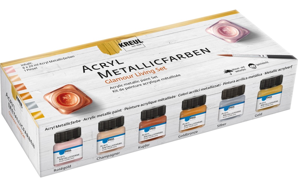 Kreul Peinture acrylique Set métallique Glamour 6 pièces de 20 ml chacune