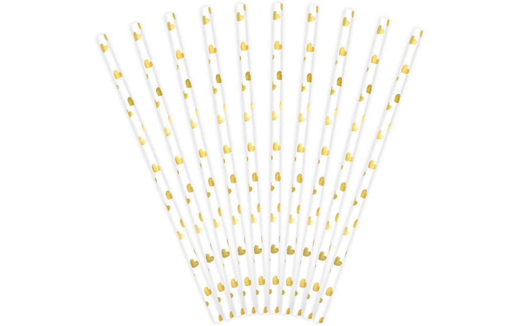 Partydeco Paille Coeurs 10 Pièce/s, Doré/Blanc