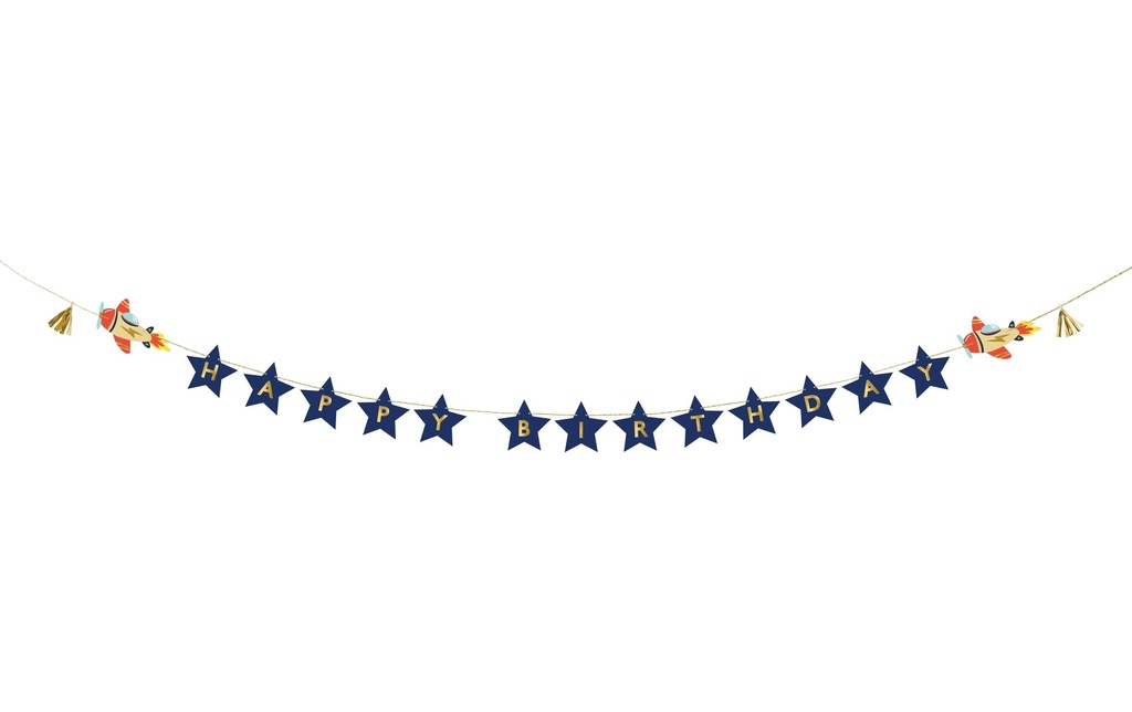 Partydeco Guirlande Avion 3 m, Bleu foncé