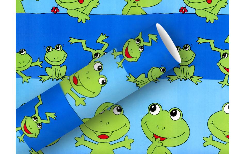 Braun + Company Papier cadeau Froggy Bleu/Vert, 70 cm x 2 m