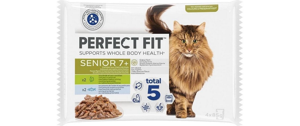 Perfect Fit Alimentation humide Cat Senior 7+ Dinde et poisson, 4 x 85g