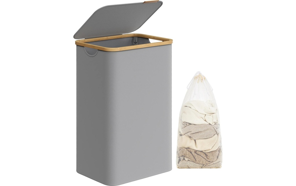 Songmics Corbeille à linge avec couvercle 90 l, Gris