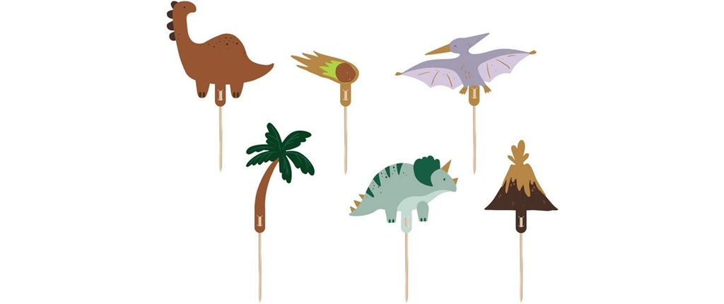 Partydeco Topper pour gâteau Dinosaures mix, 8-12 cm, 6 pièces