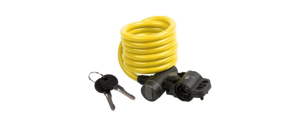M-Wave Antivol à câble spiralé avec clip de maintien 1800 x 10 mm, jaune
