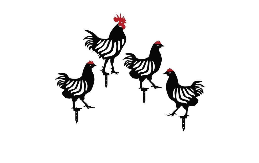 Wallxpert Pancarte de jardin Poulet 33 cm, Set de 4 pièces, Noir