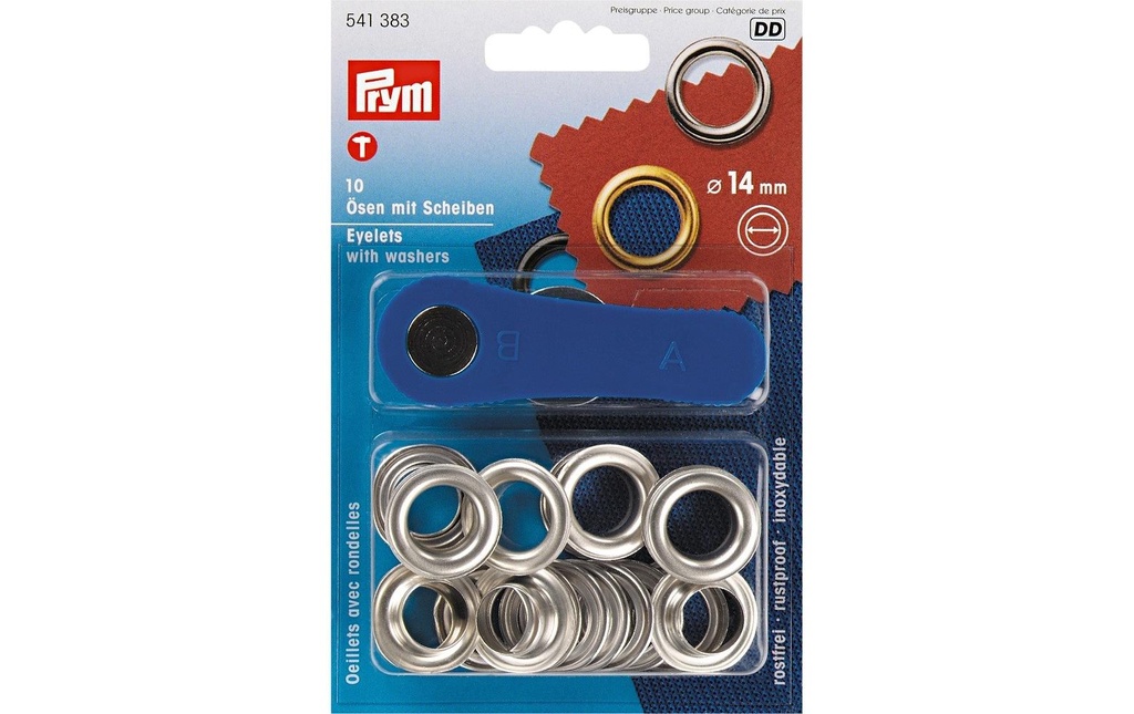 Prym Œillets + disques 14 mm, Argent, 10 pièces