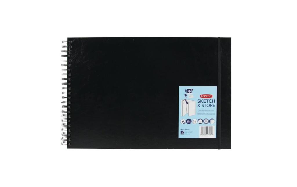 Derwent Carnet de croquis à couverture rigide Sketch &amp; Store, DIN-A3, 56 feuilles