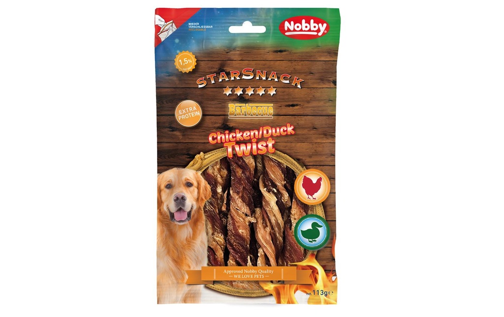 Nobby Produit à mâcher  StarSnack Barbecue Chicken Duck Twist, 113 g