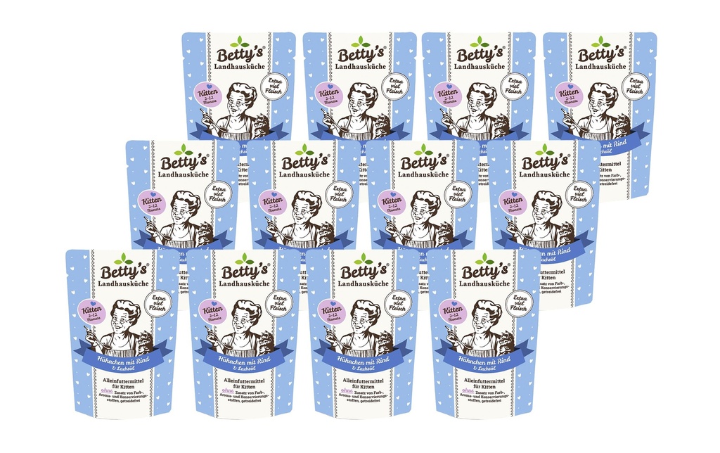 Betty's Landhausküche Alimentation humide Poulet au bœuf, 12 x 100 g