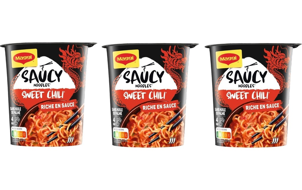Maggi Plat préparé Saucy Noodles Cup Sweet Chili 3 x 75 g
