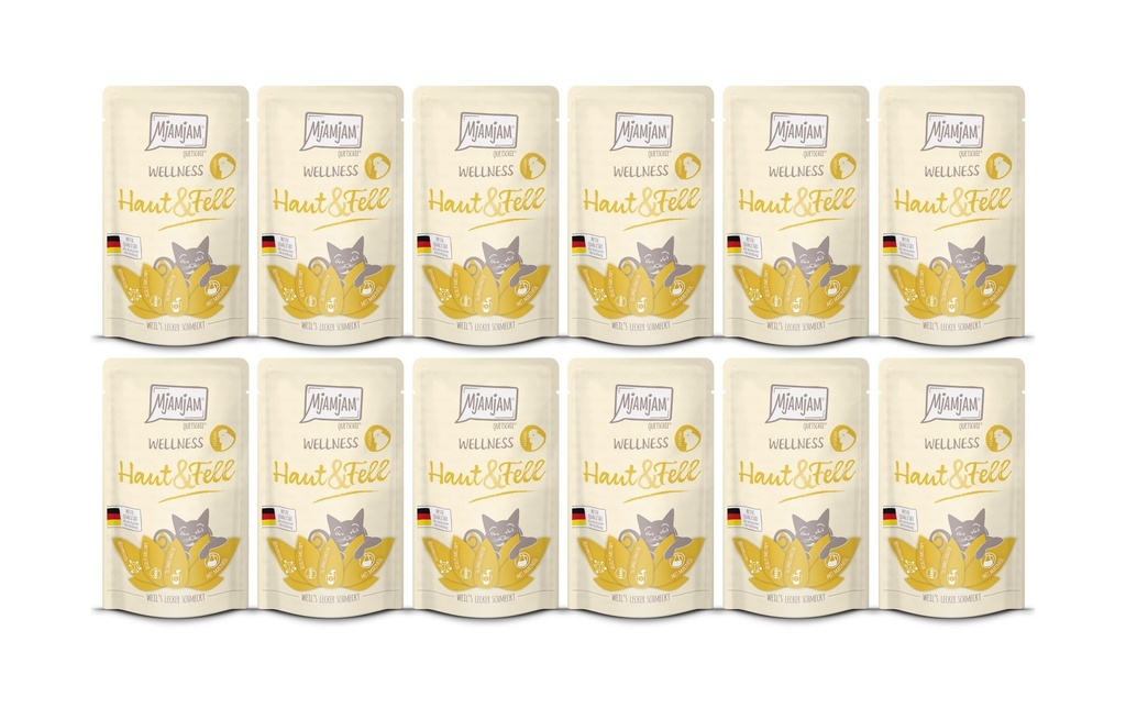 Mjamjam Alimentation humide Wellness Peau & Pelage Poulet, 12 x 125 g