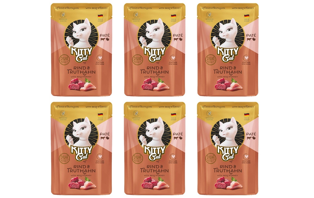 KITTY Cat Alimentation humide Paté Pouch Bœuf, Dinde 6 x 85 g