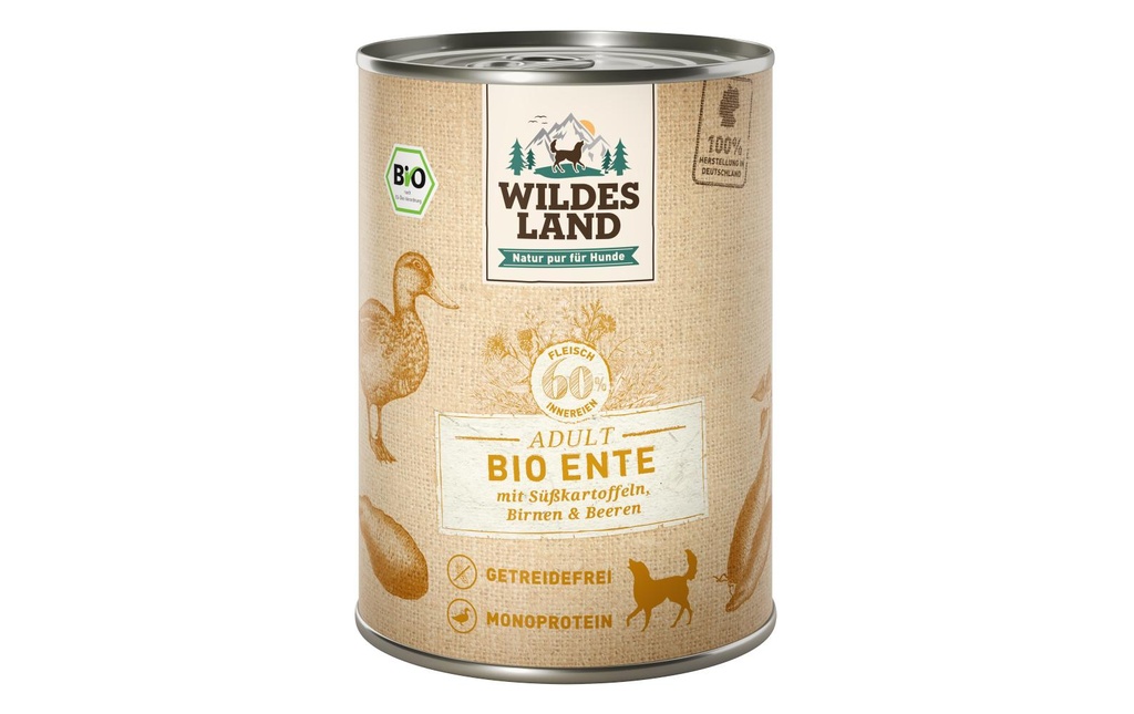 Wildes Land Alimentation humide Canard aux patates douces, poires & baies 6x400g