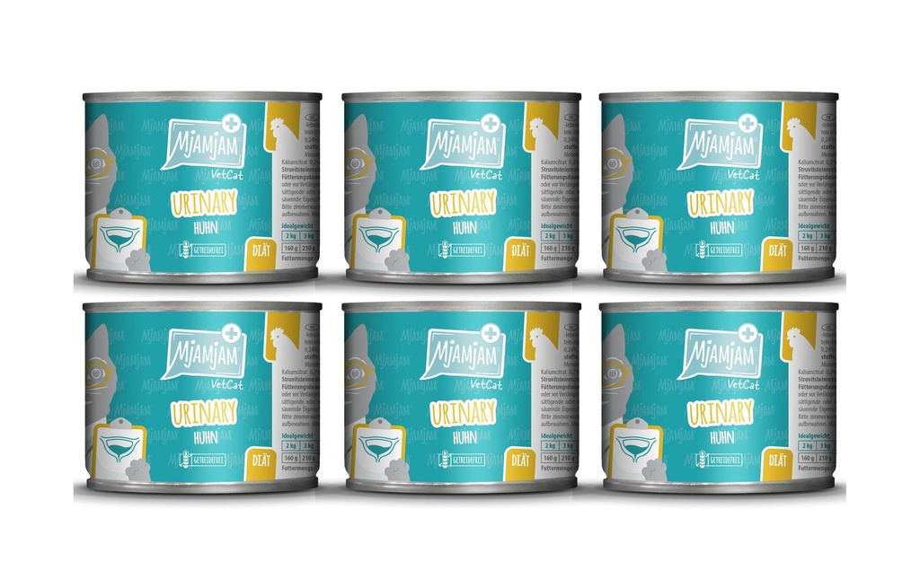 Mjamjam VetCat Nourriture humide Urinary poulet, 6 x 200g
