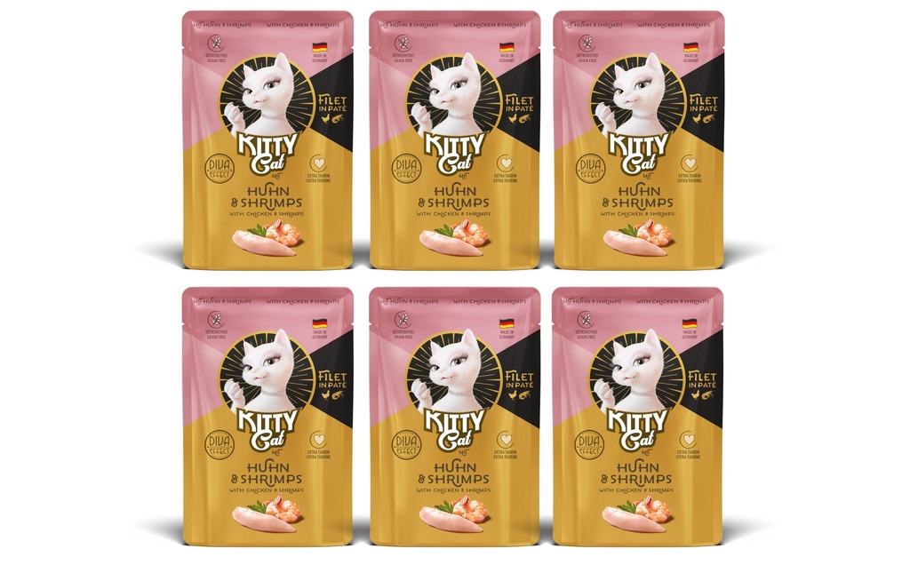 KITTY Cat Alimentation humide Filét Paté Pouch poulet, crevettes 6 x 85 g