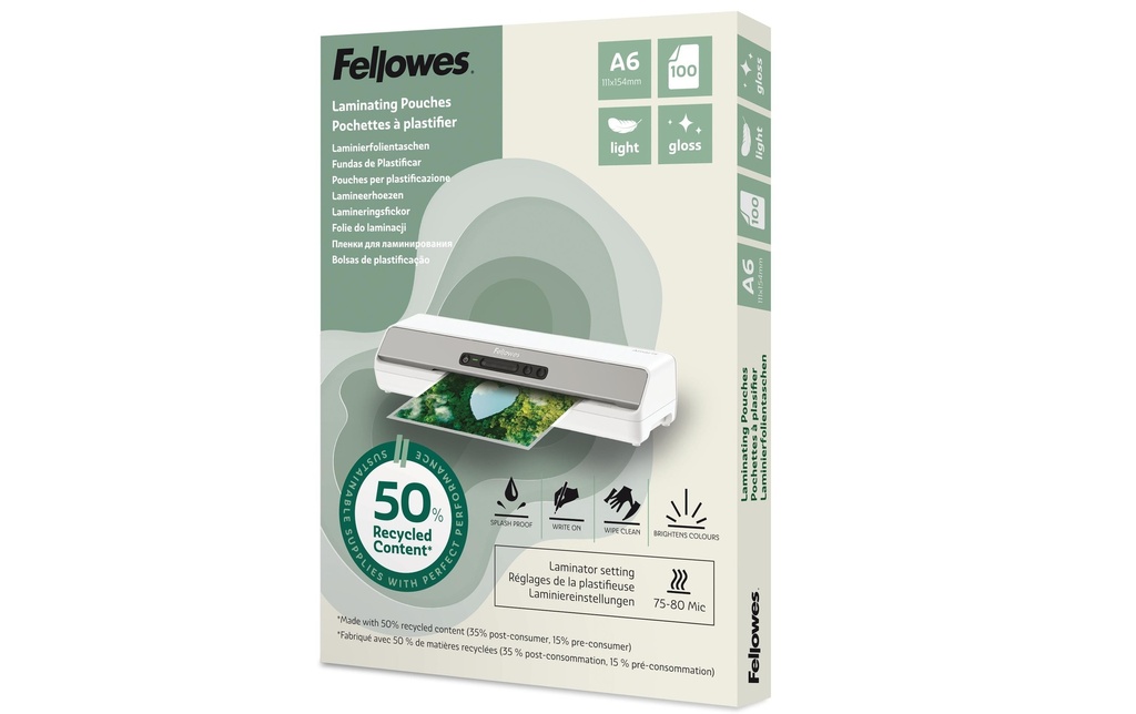 Fellowes Film laminé A6, 80 µm, 100 Pièce/s, brillant