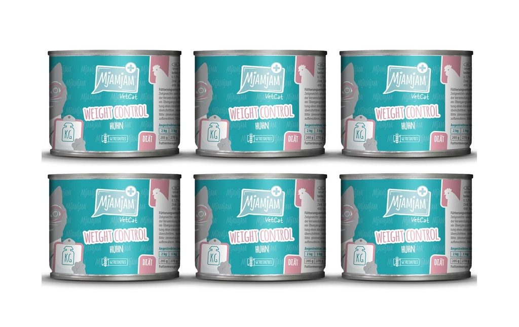 Mjamjam VetCat Nourriture humide Poulet Weight Control, 6 x 200g