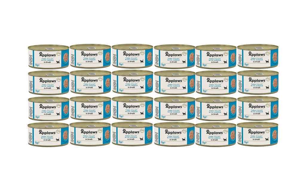 Applaws Alimentation humide Boîte de filet de thon & fromage en bouillon, 24 x 156 g