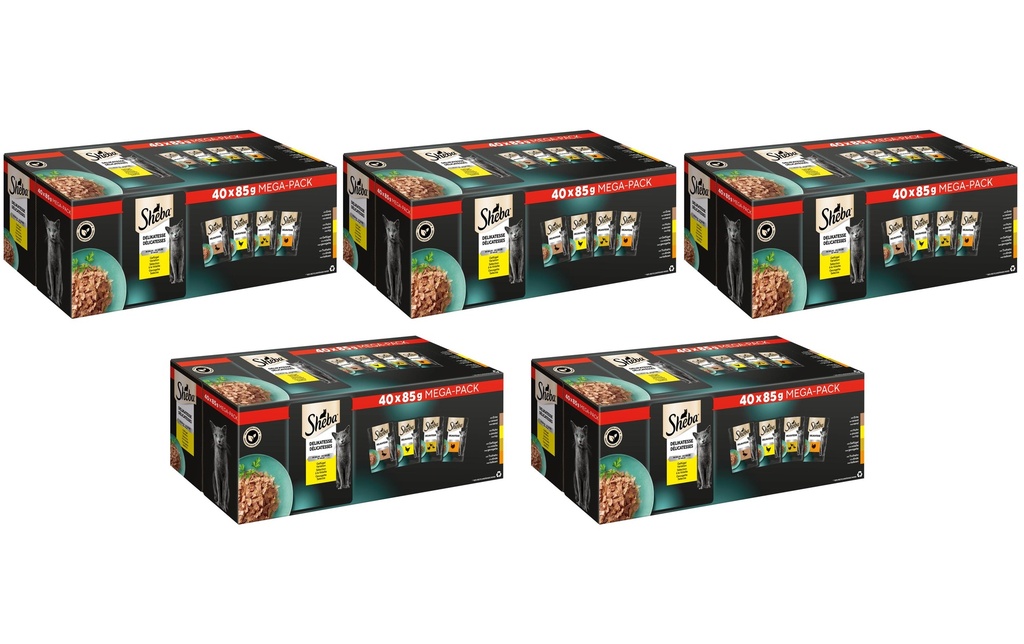 Sheba Alimentation humide Délicatesse en gelée Variation de volaille, 5x40x85g