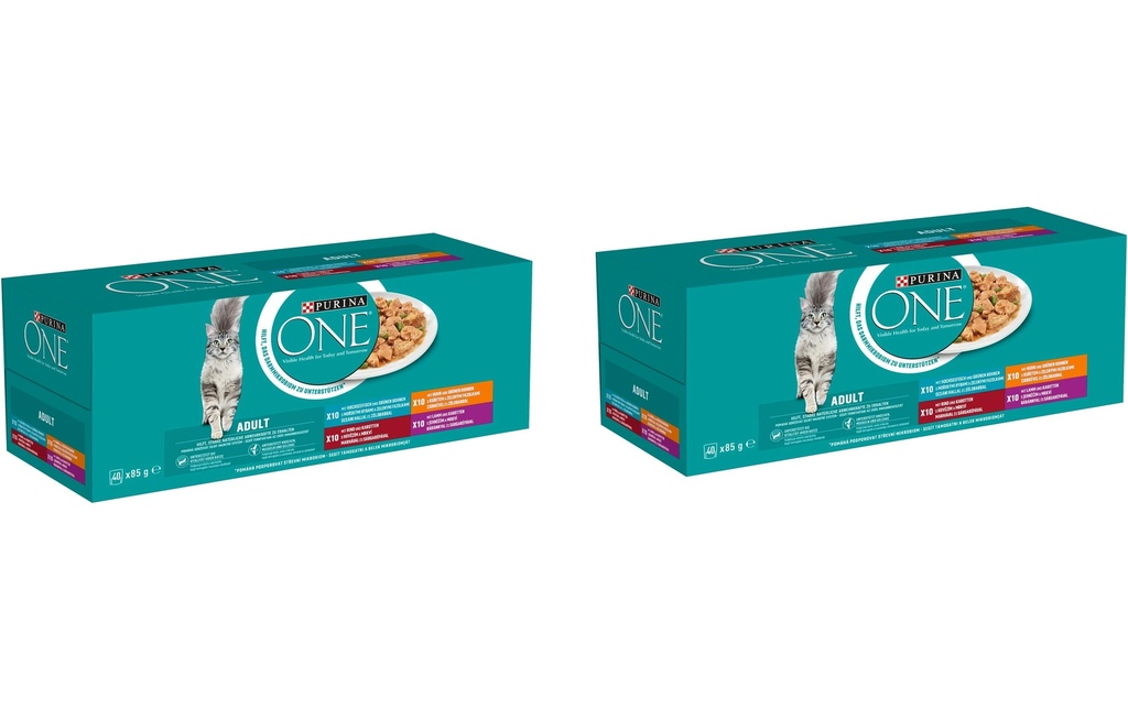 Purina ONE Alimentation humide Adult poulet, poisson de mer, bœuf agneau 2x 40 x 85 g