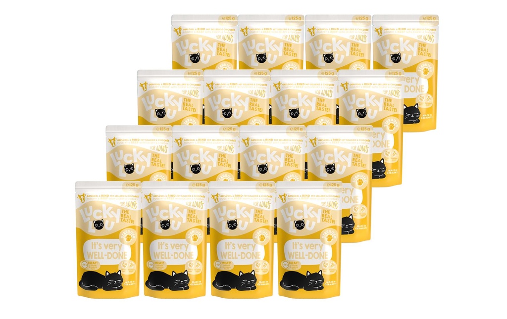 Lucky Lou Alimentation humide Lifestage Sterilized volaille & bœuf, 16 x 125 g