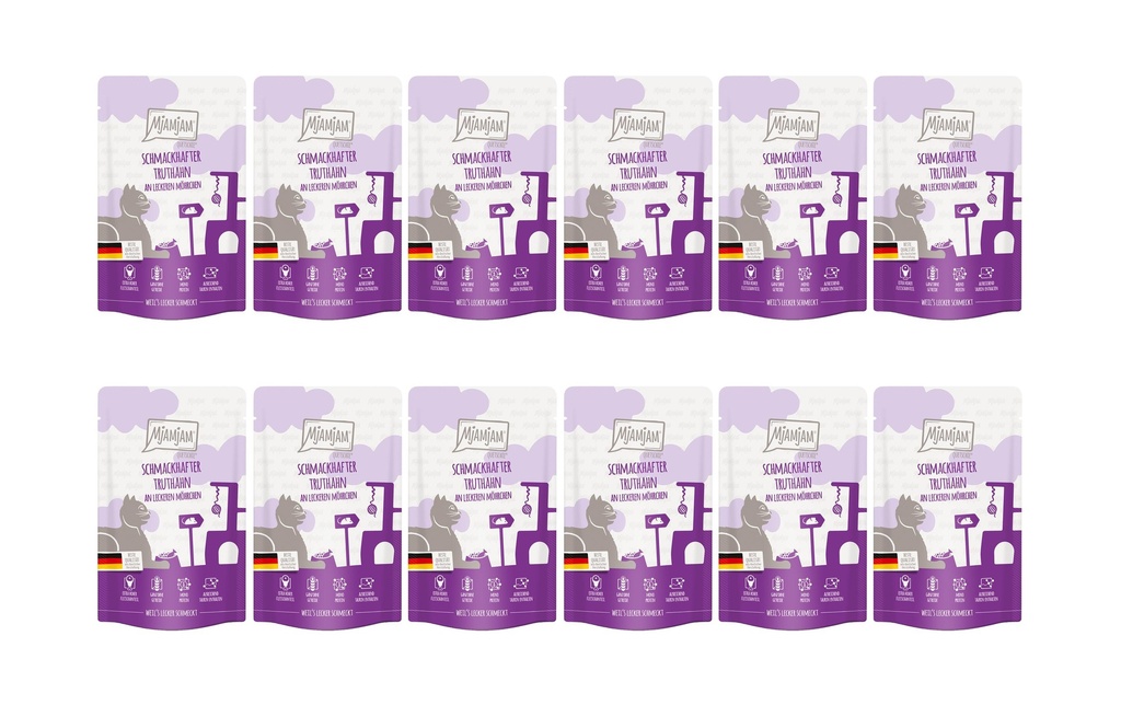 Mjamjam Alimentation humide Quetschie Dinde & Carottes, 12 x 125 g