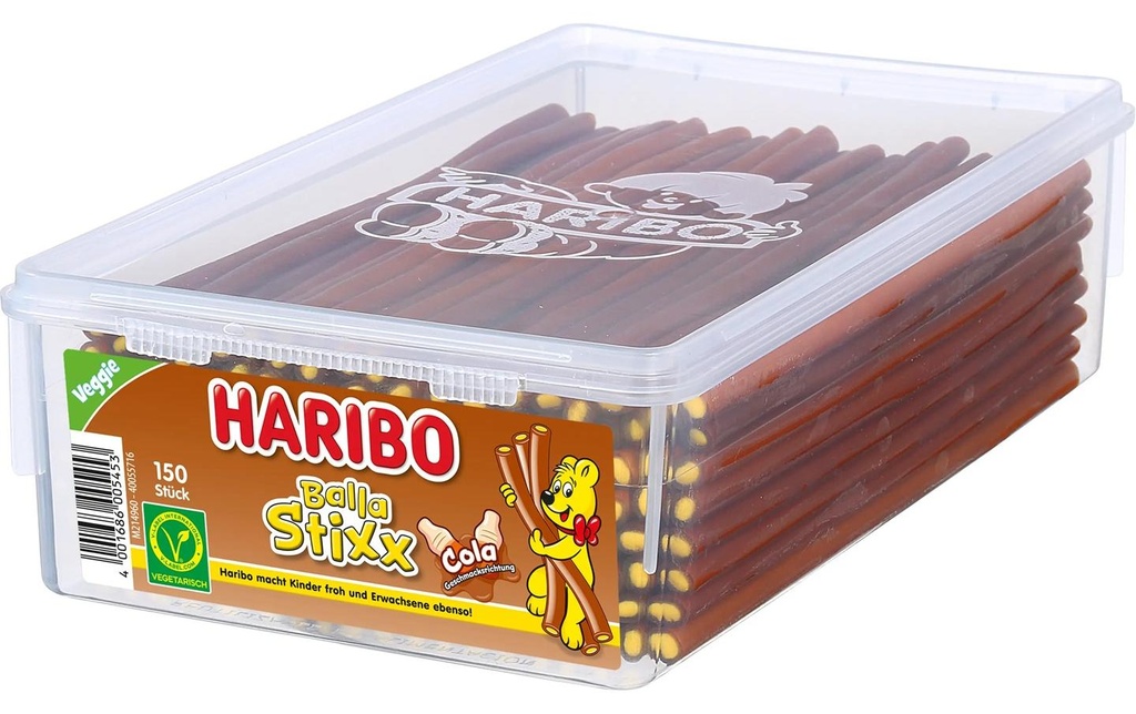 Haribo Int. Bonbons gommeux Boîte Veggie Balla Stixx Cola 1125 g