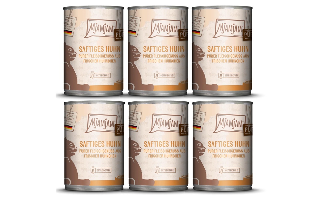Mjamjam Alimentation humide Boîte de poulet pur, 6 x 400 g