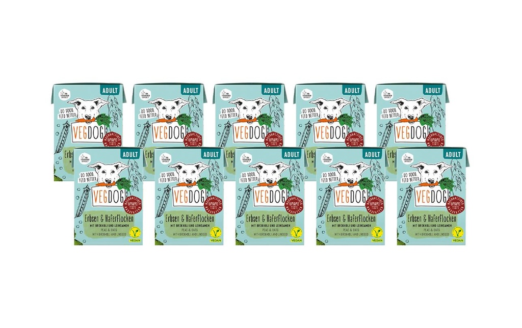 Vegdog Alimentation humide Adult petits pois + flocons d'avoine, 10 x 200g