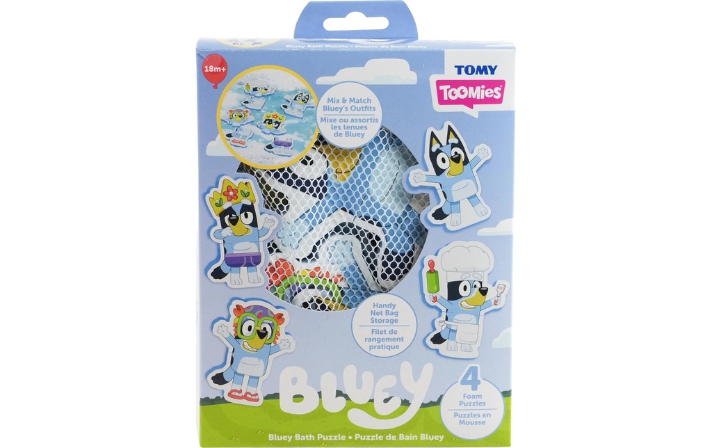 Tomy Jouet pour le bain Puzzle de bain Bluey 8 pièces 4 figures Filet