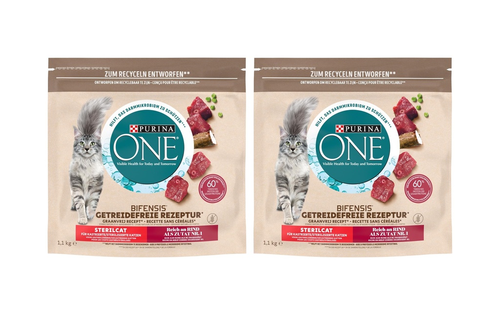 Purina ONE Alimentation sèche Grain Free Adult Bœuf, 2 x 1.1 kg