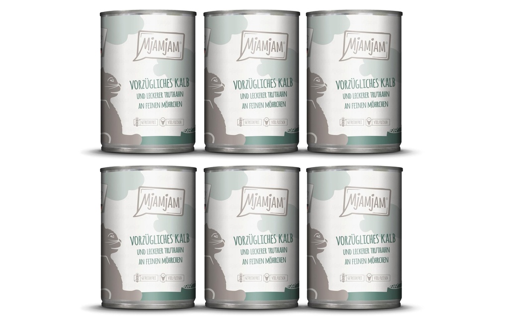 Mjamjam Alimentation humide Boîte veau & dinde, 6 x 400 g