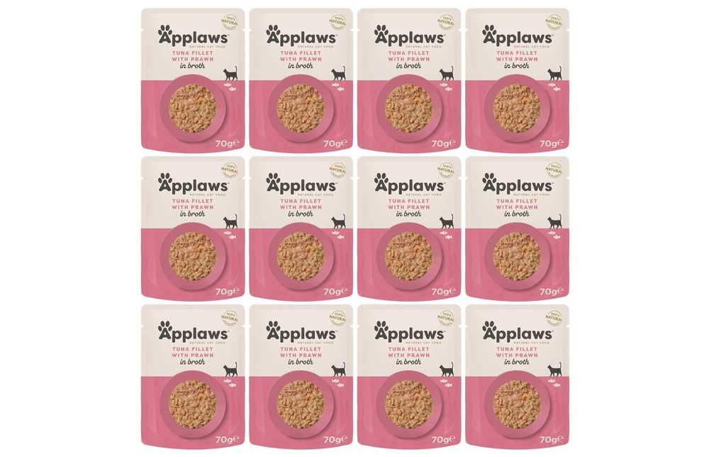 Applaws Alimentation humide Pouch thon & crevettes du Pacifique, 12 x 70 g