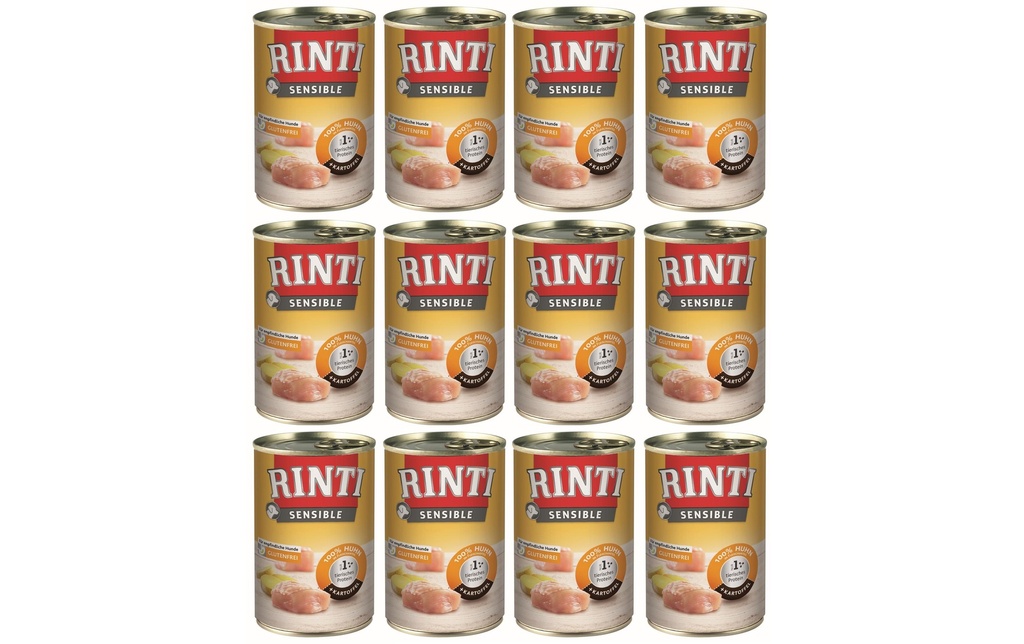 Rinti Alimentation humide Boîte Sensible Poulet + Pomme de terre, 12 x 400 g