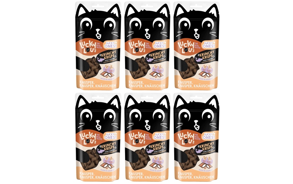 Lucky Lou Collation pour chat Lucky Ones Krunchy Krisps Poulet &amp; Saumon, 6 x 60g