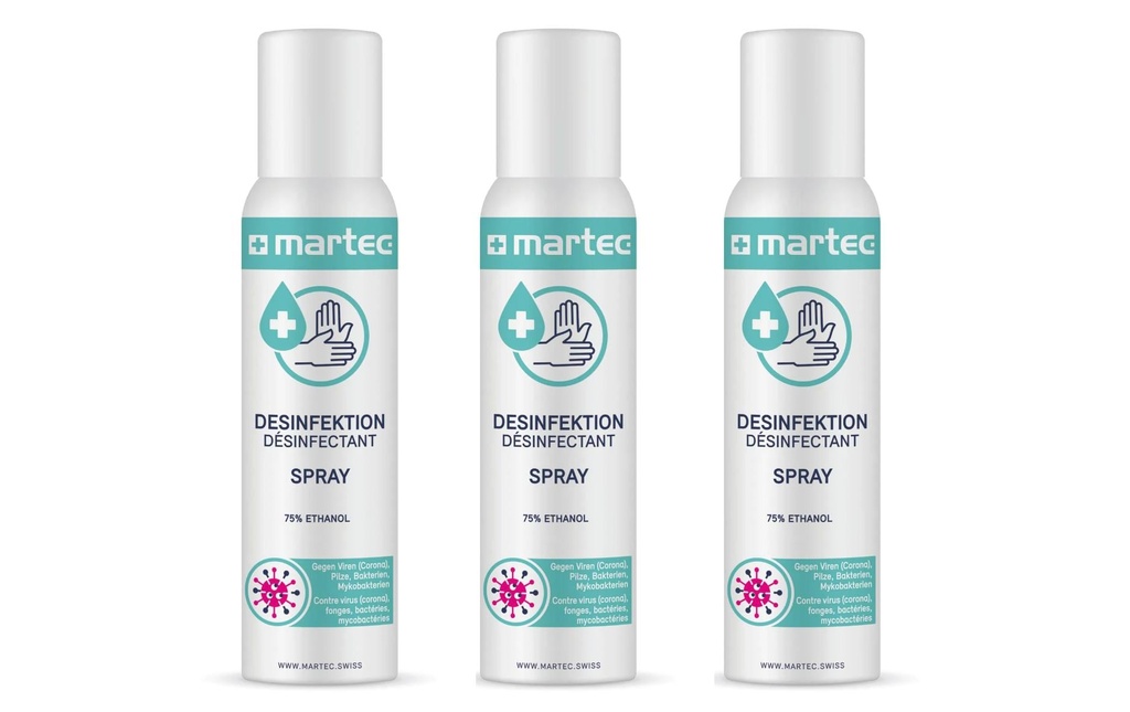 Martec Spray désinfectant pour les mains 3 x 100 ml