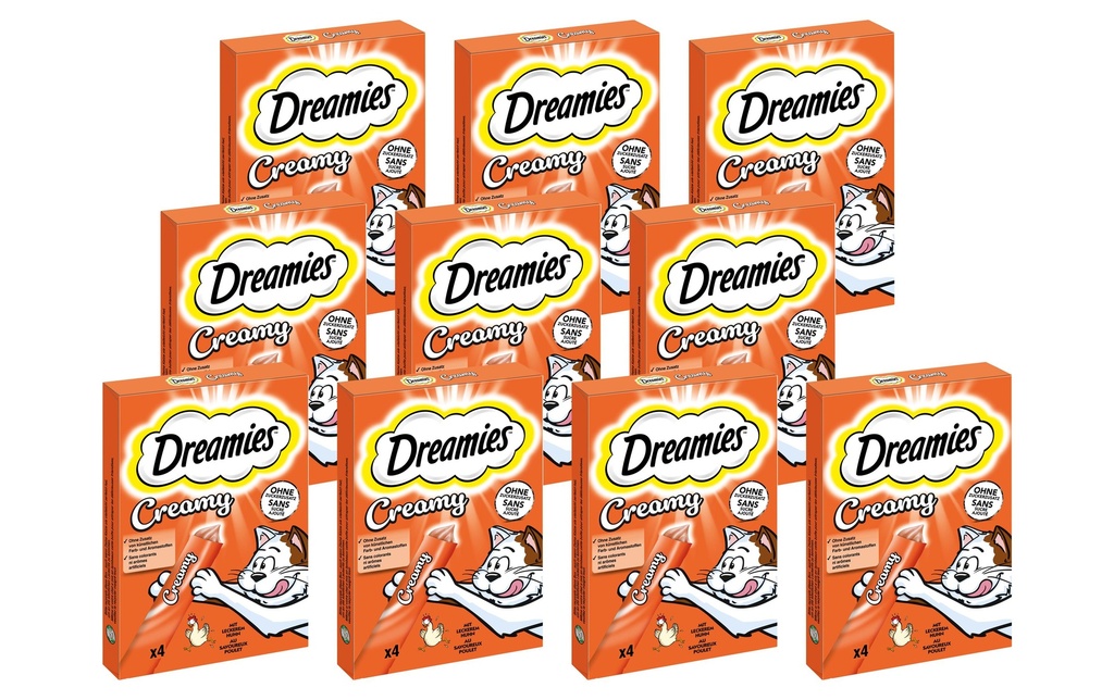 Dreamies Collation pour chat Multipack Creamy poulet, 11 x (4 x 10g)