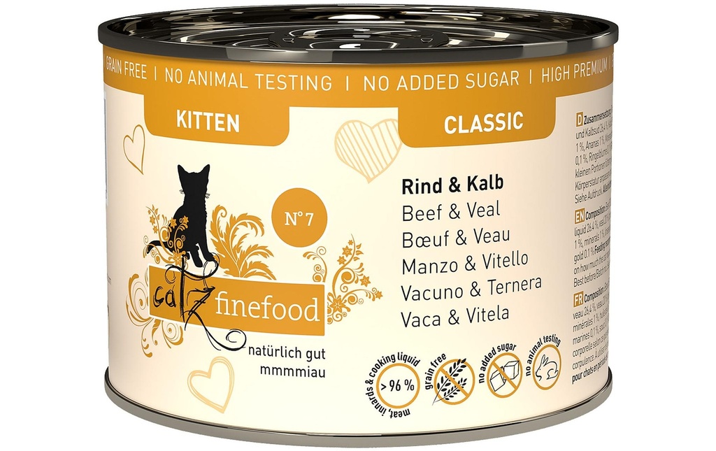 catz finefood Alimentation humide Kitten No.07 Bœuf & Veau, 6 x 200 g