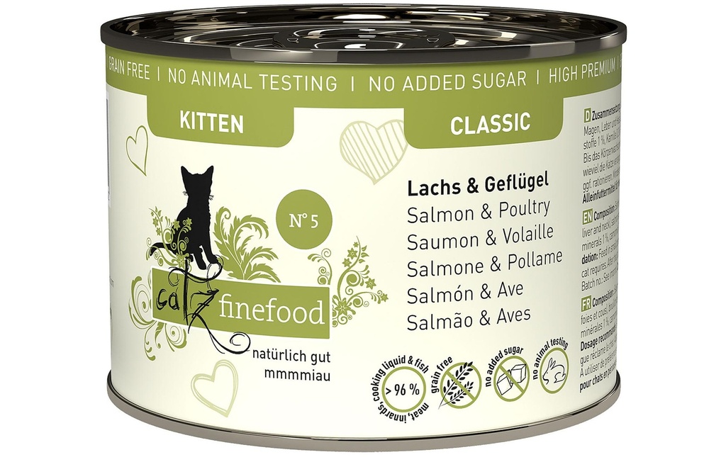 catz finefood Alimentation humide Kitten No.05 saumon & volaille, 6 x 200 g