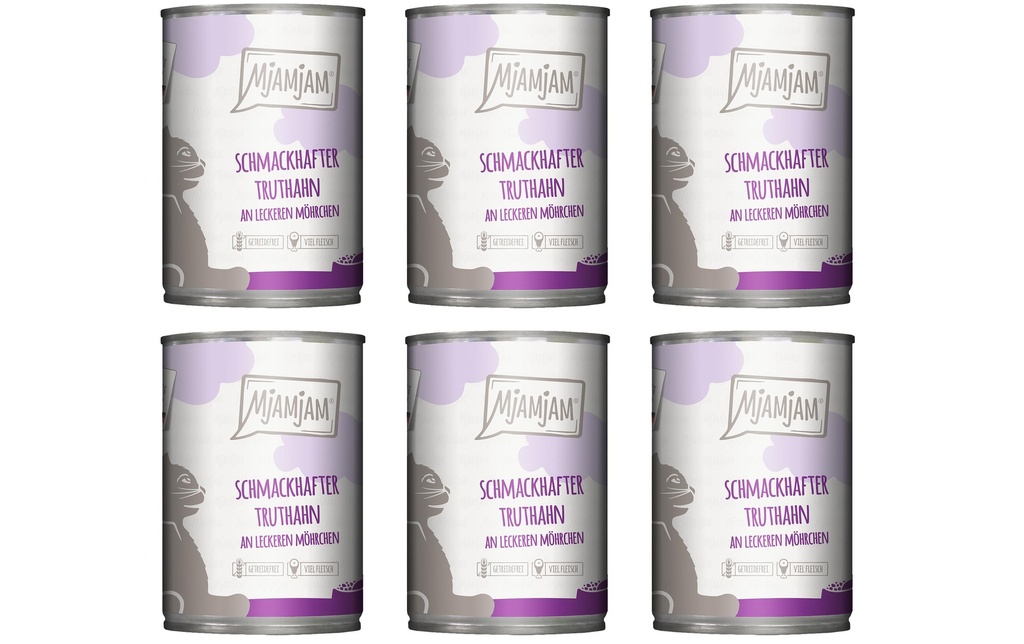 Mjamjam Alimentation humide Boîte Dinde & Carottes, 6 x 400 g