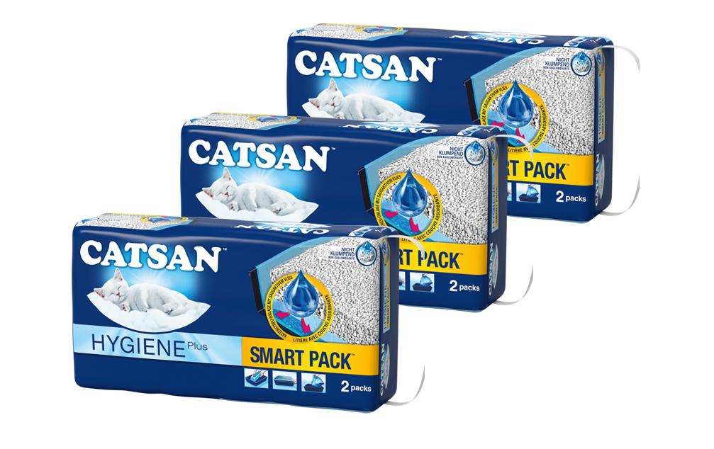 Catsan Litière pour chat Hygiene Plus Smart Pack, kit de 3 pièces, 2 x 4 l