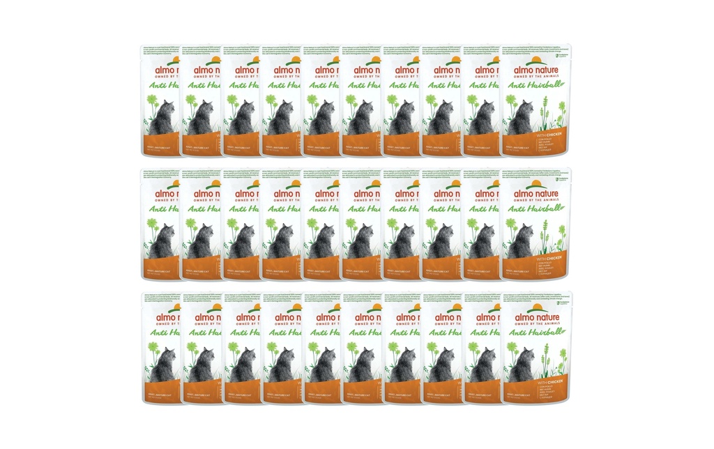 Almo Nature Alimentation humide Holistic Anti Hairball au poulet, 30 x 70 g