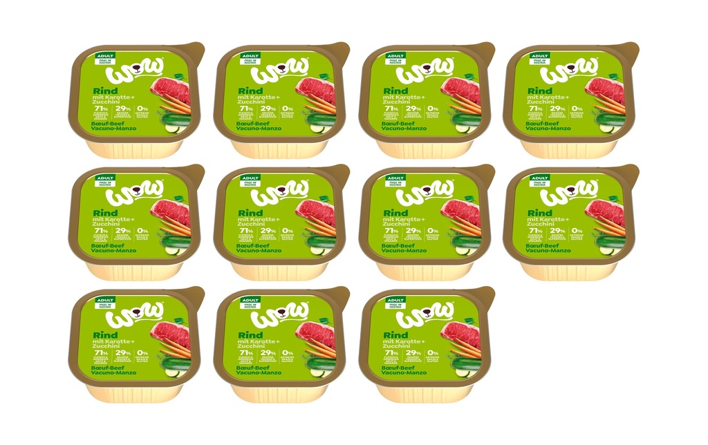 WOW Alimentation humide Adult bœuf coquille, 11 x 150 g