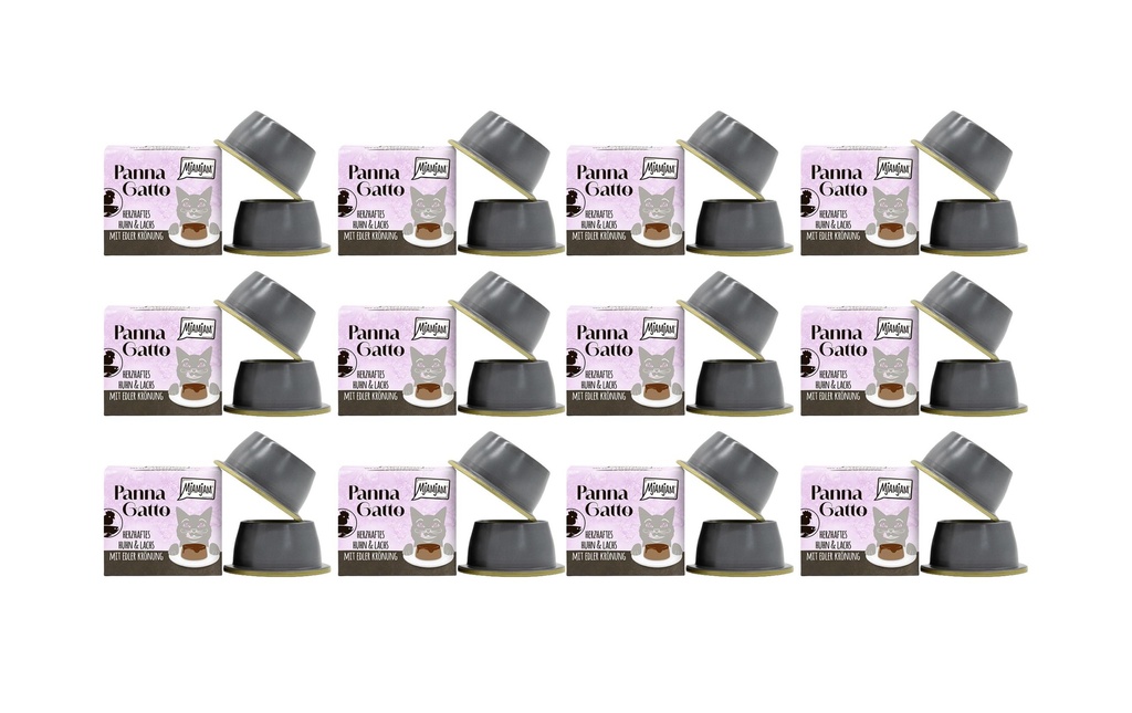 Mjamjam Panna Gatto de poulet et de saumon avec un couronnement noble, 12x 2 x 80 g