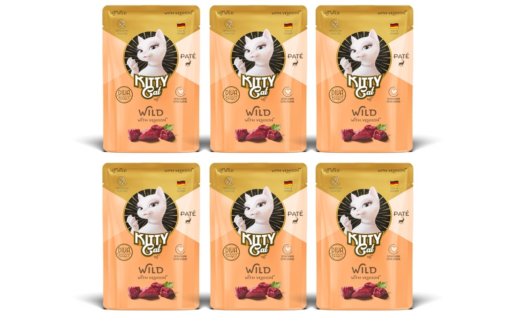 KITTY Cat Alimentation humide Pochette de pâté sauvage 6 x 85 g