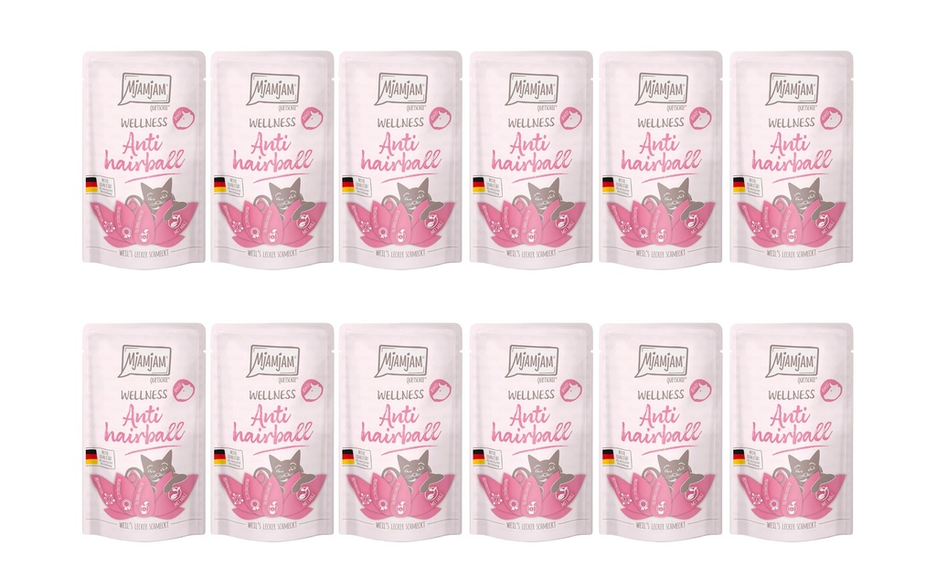 Mjamjam Alimentation humide Wellness Anti Hairball Bœuf, 12 x 125 g