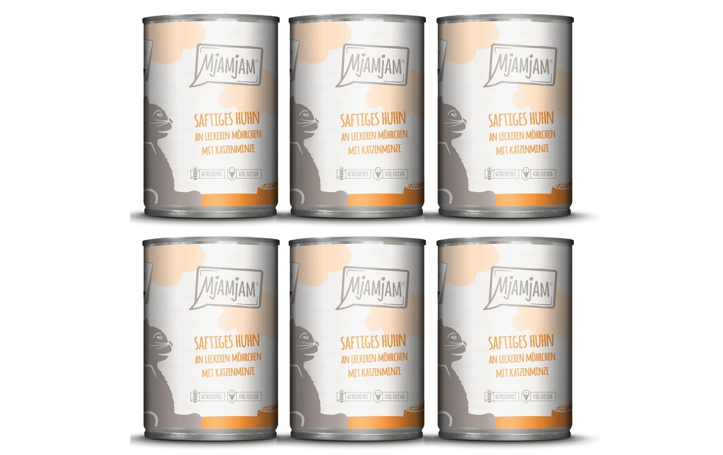 Mjamjam Alimentation humide Boîte de poulet & morilles, 6 x 400 g
