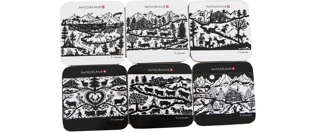 creanorm Dessous de verre Ciseaux à découper, 6 pièces Noir/Blanc